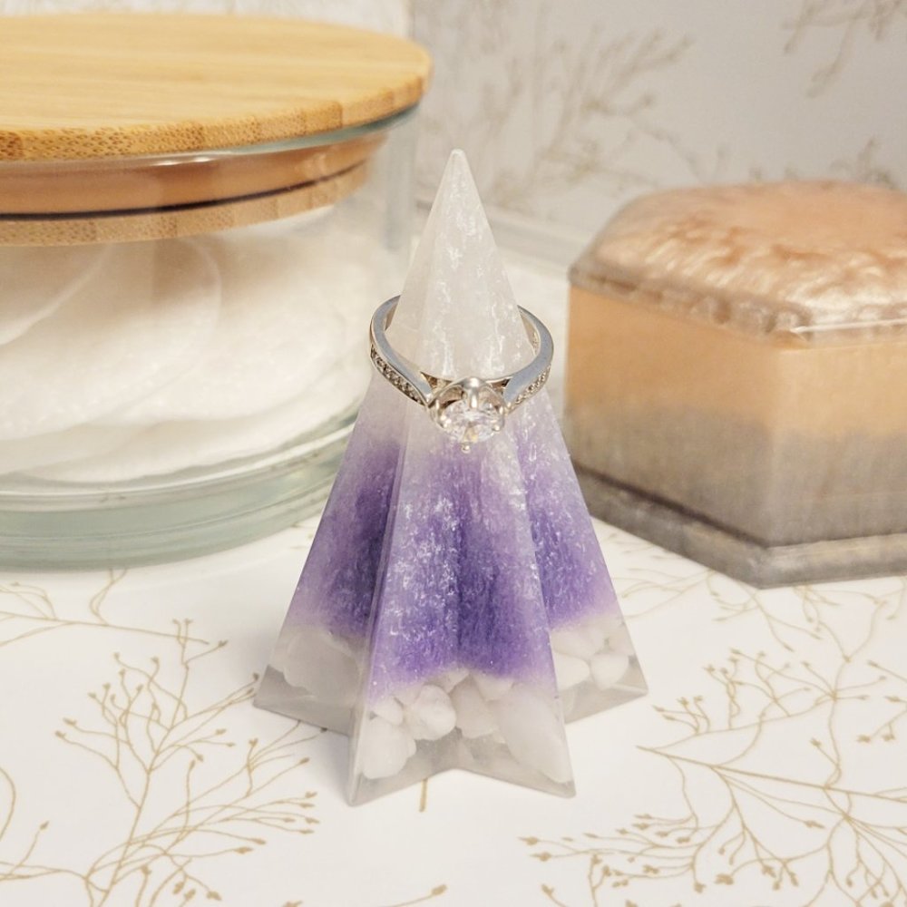 Ring Stand Ring Holder Engagement Ring Display Decorative Purple White w Stones